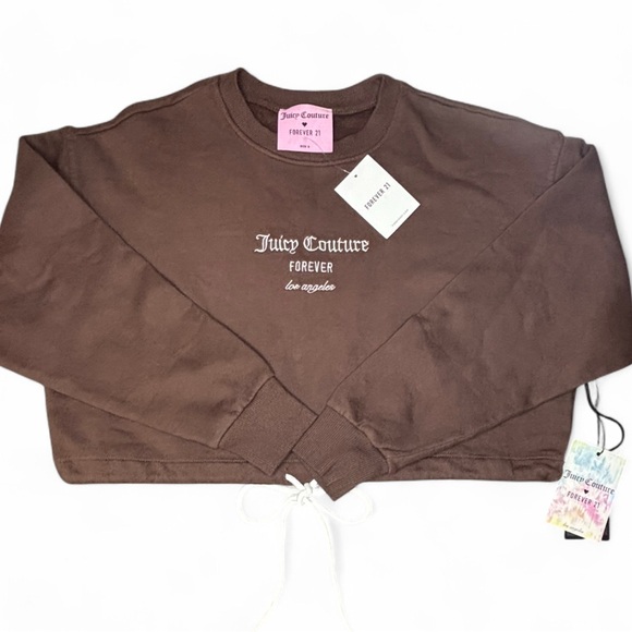 Juicy Couture Tops - NWT Juicy Couture Brown Cropped Sweatshirt Tie Waist Size Small